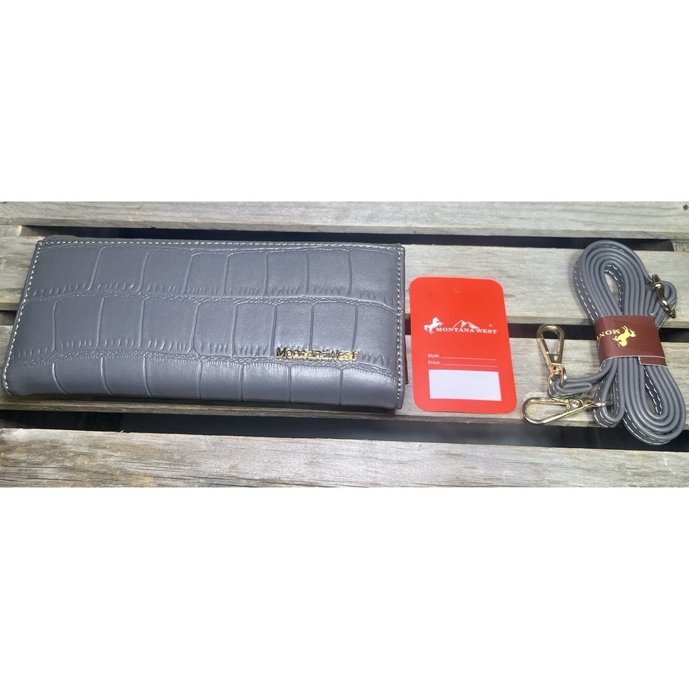Montana West Gray Western Crossbody Wallet